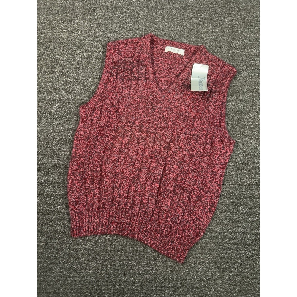 Vintage Jantzen Sweater Vest Men's Medium Red Tweed Wool Cable Knit USA Made NEW